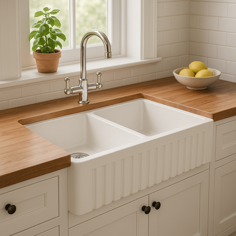 GraniteMy Παράδοση παραδοσιακός διπλός νεροχύτης 2 όψεων από γρανίτη 80x50cm λευκός επιτραπέζιος, υποκατασκευή και επίπεδη κατασκευή 1208953698